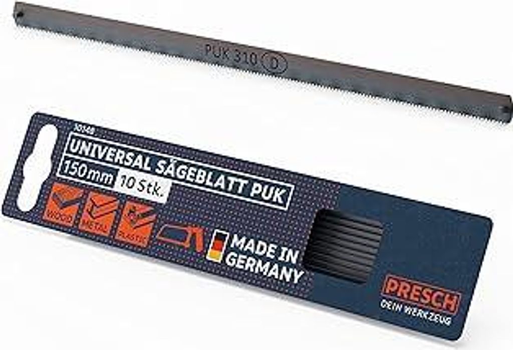 Presch Universalsägeblatt PUK 150mm 10 Stk. - Original PUK Sägeblätter Set für Handsägen - Universal Sägeblatt 150mm für Holz, Metall und Ku...