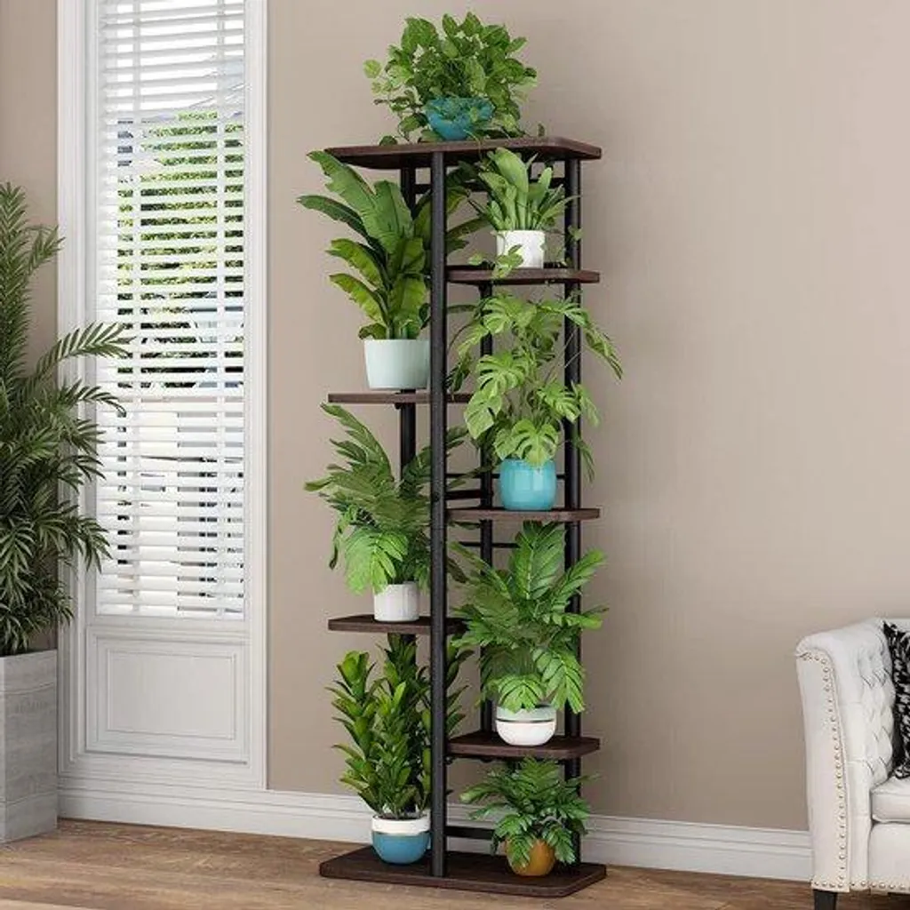 Étagère en chêne noir 7 niveaux pour plantes : support bois robuste