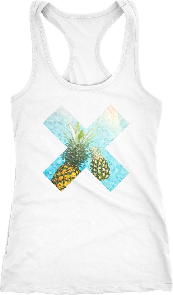 Damen Tank-TopX Aufdruck Pustblume Ananas Galaxy Blumen Rosen Flower Weltall Palmen Neverless ananas M