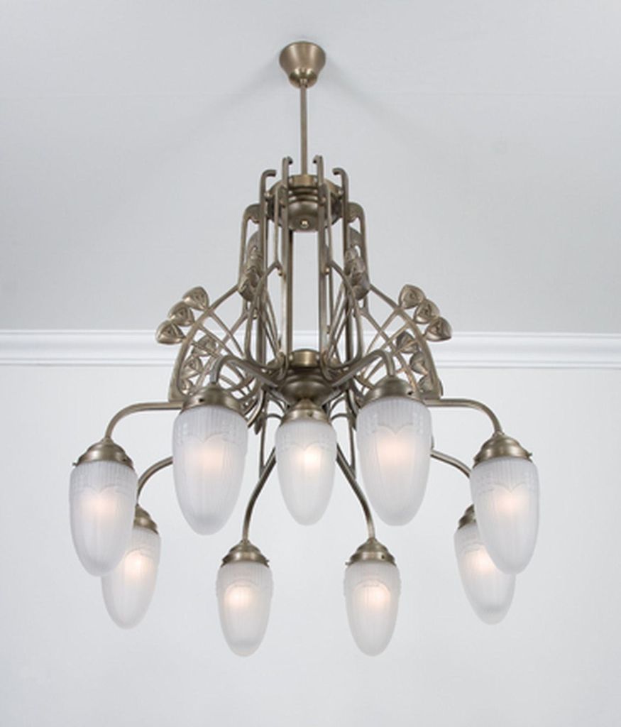 Hängeleuchte Messing Glas H: max. 138 cm in Berliner Weiß matt E27 Jugendstil Hängelampe