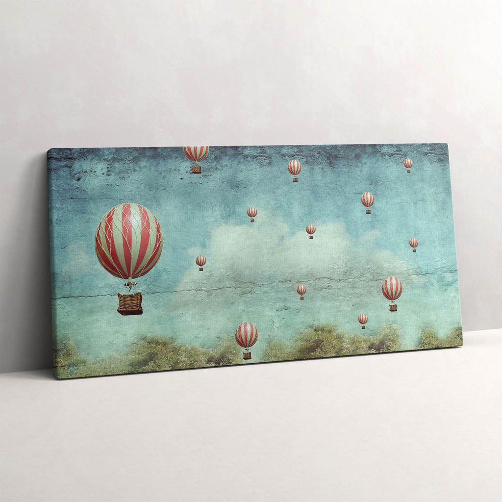Fliegende Luftballons am Himmel – Leinwandbild Wandbild – 100x50 cm – Leinwandbilder – Wandbilder – Schlafzimmer – Flur