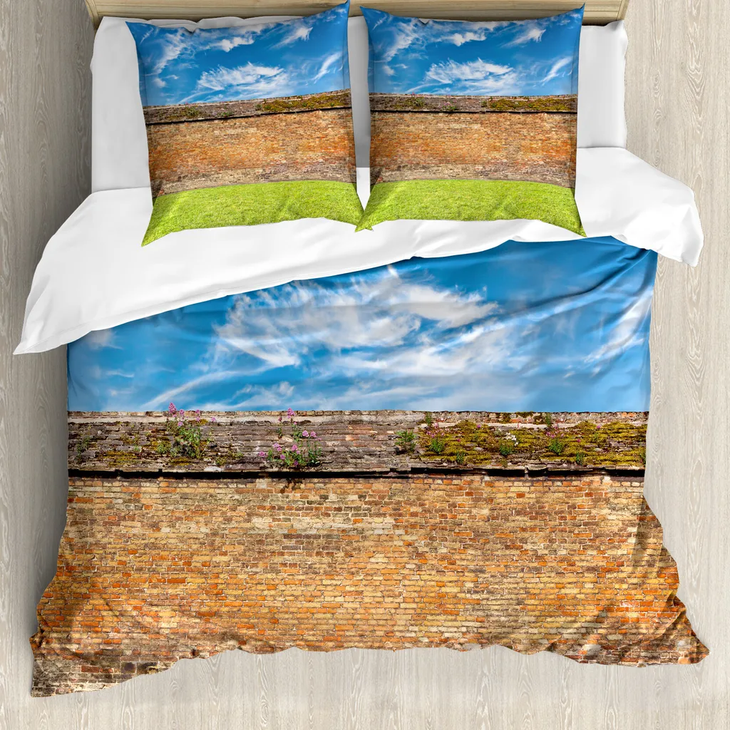Copripiumino ABAKUHAUS Motivo Mattoni Cielo Urbano 200x200cm Rosso Verde