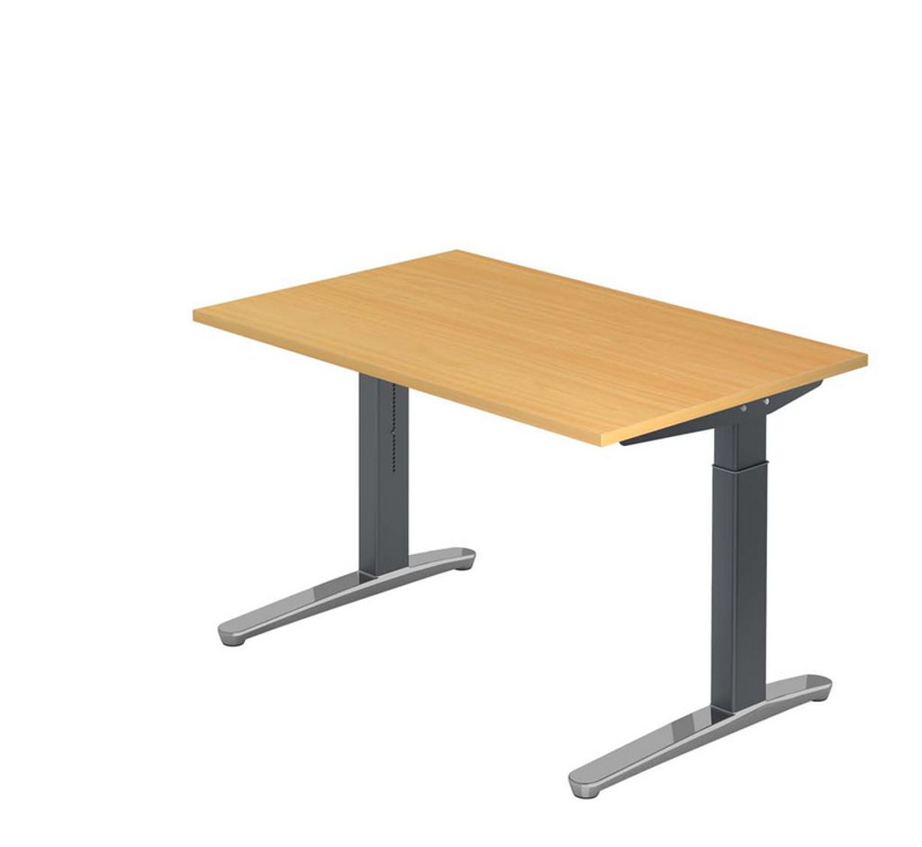 Schreibtisch XB-Serie | inkl. Kabelwanne | C-Fuß | höheneinstellbar, Größe Tischplatte:120 x 80 cm, Farbe Tischplatte:Buche, Farbe Gestell:Grap...