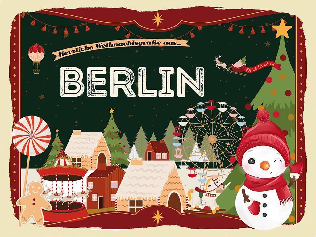 vianmo Holzschild 30x40 cm Weihnachtsgrüße aus BERLIN Weihnachten