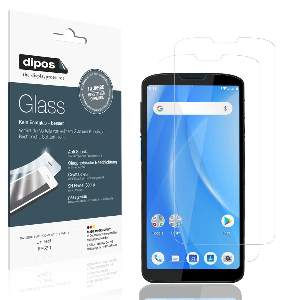 2x Schutzfolie für Unitech EA630 - Anti-Shock 9H Folie dipos Glass Kunststoffglas