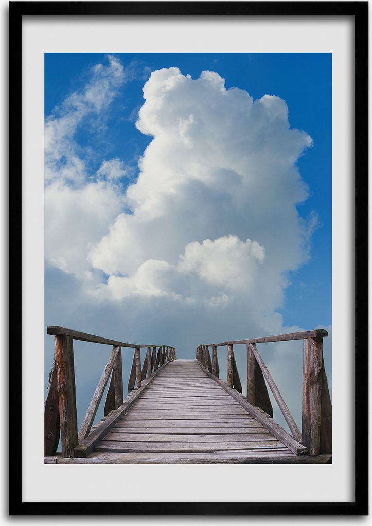 Bild - Bilderrahmen - 50 cm x 70 cm - MDF - Rahmen - Wandkunst Straße in den Himmel