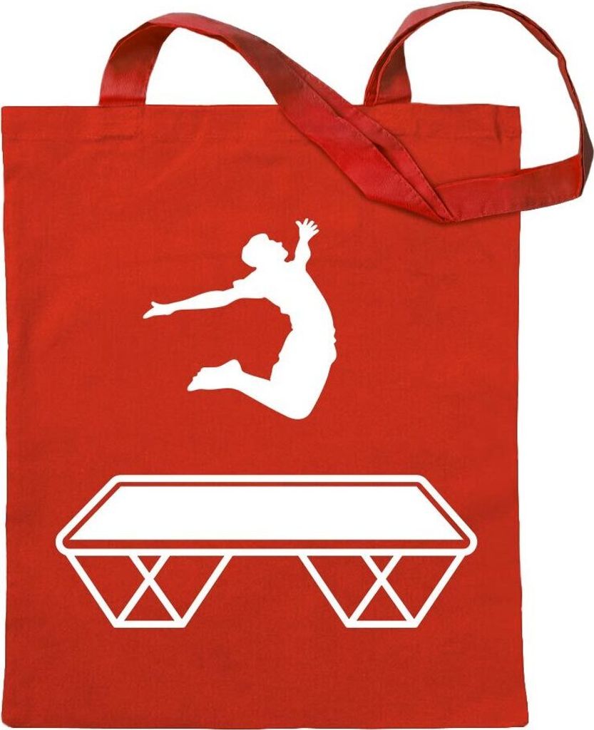 Kiwistar - Baumwolltasche - rot - Trampolin Springen Figur - Tragetasche Stoffbeutel Umhängetasche Langer Henkel