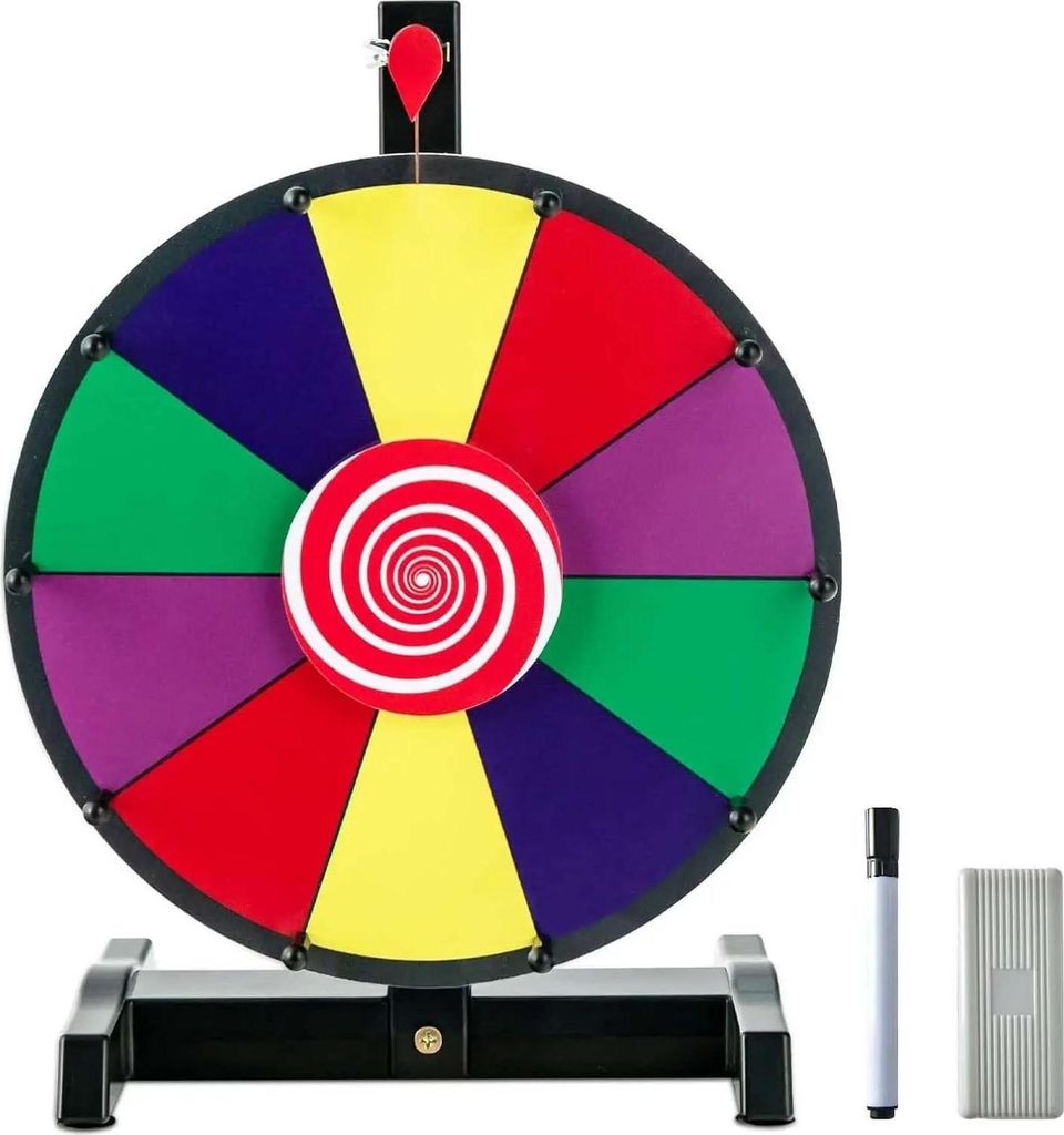 Glücksrad / Gewinnrad - Drehrad 30,5 cm - Trocken abwischbare Whiteboard-Oberfläche - Mit Tafelwischer & Marker - Für Lotterie & Spiele - Mehrfa...