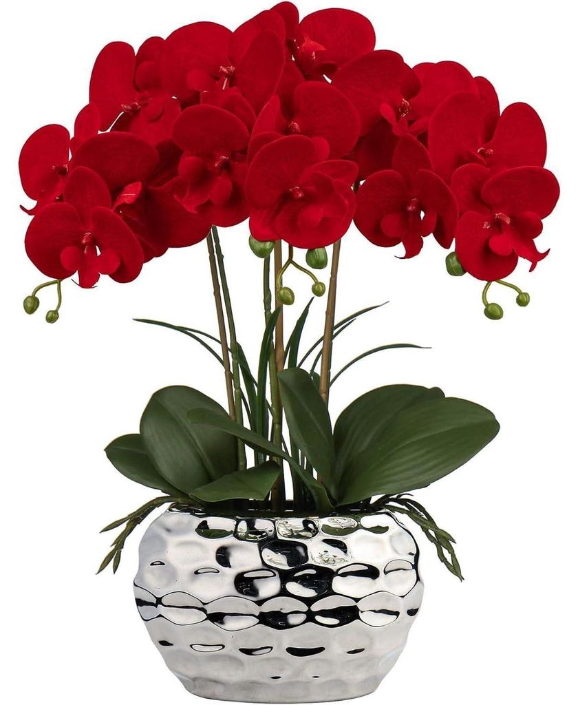 Künstliche Orchidee Phalaenopsis 44cm Rot im Keramiktopf Produktbild 