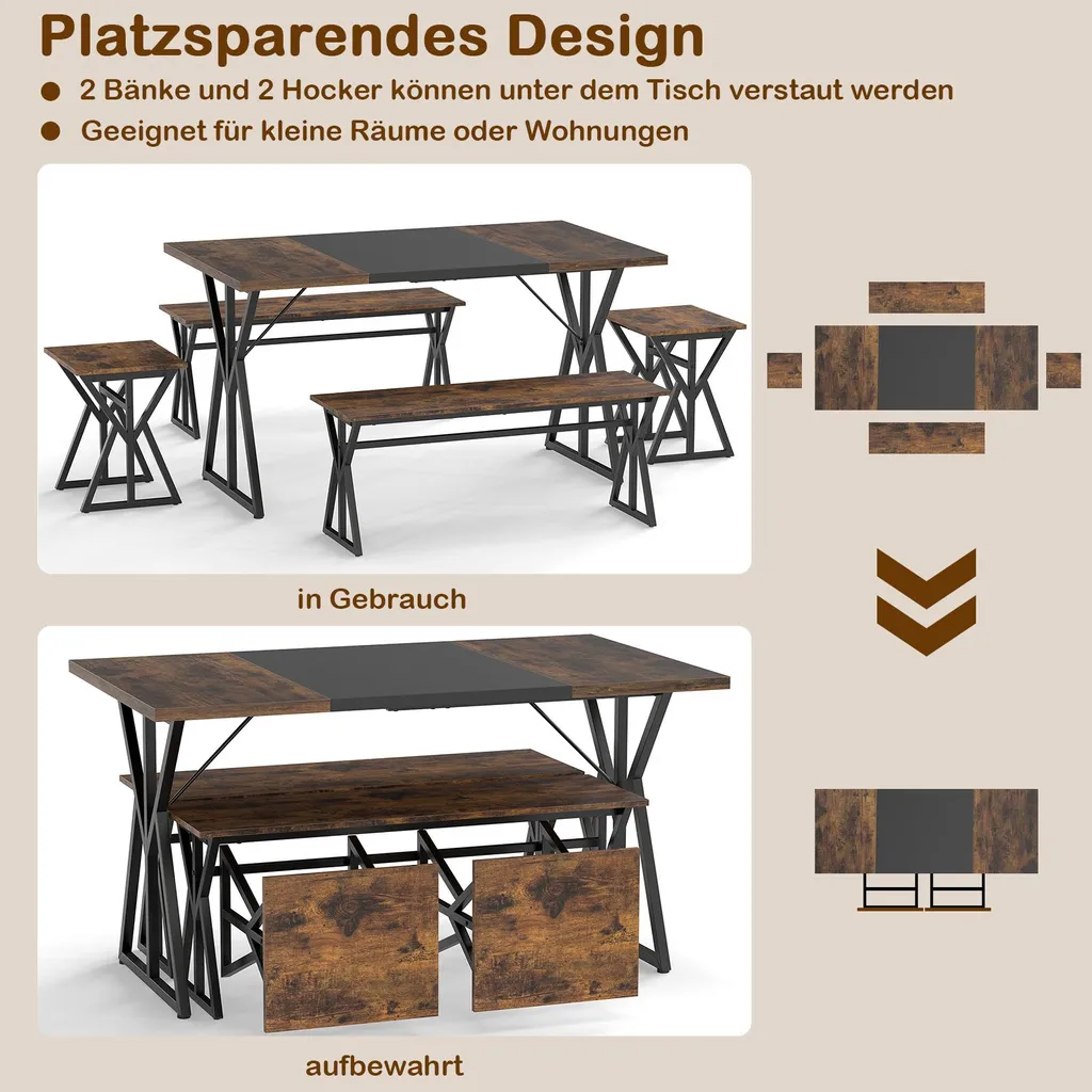 Ensemble Table à Manger Industrielle avec 2 Bancs et 2 Chaises Set de 5 - 4