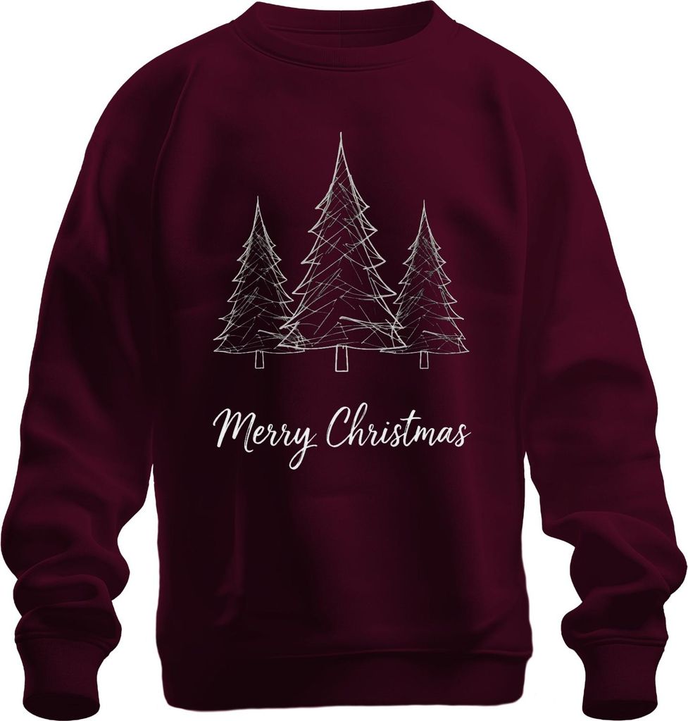 Merry Christmas Weihnachtsbaum Skizze Tannenbaum Handgezeichnet Uni Sweatshirt Pullover, Burgundy, XL