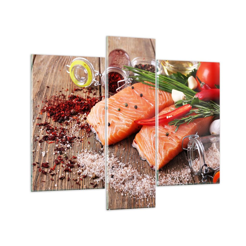 Bilder auf glas - Lachs Fisch Essen Küche - 95x80cm - Glasbilder - Wandbilder - Kunstdruck - zum Aufhängen bereit - Wanddekoration aus Glas - Gla...