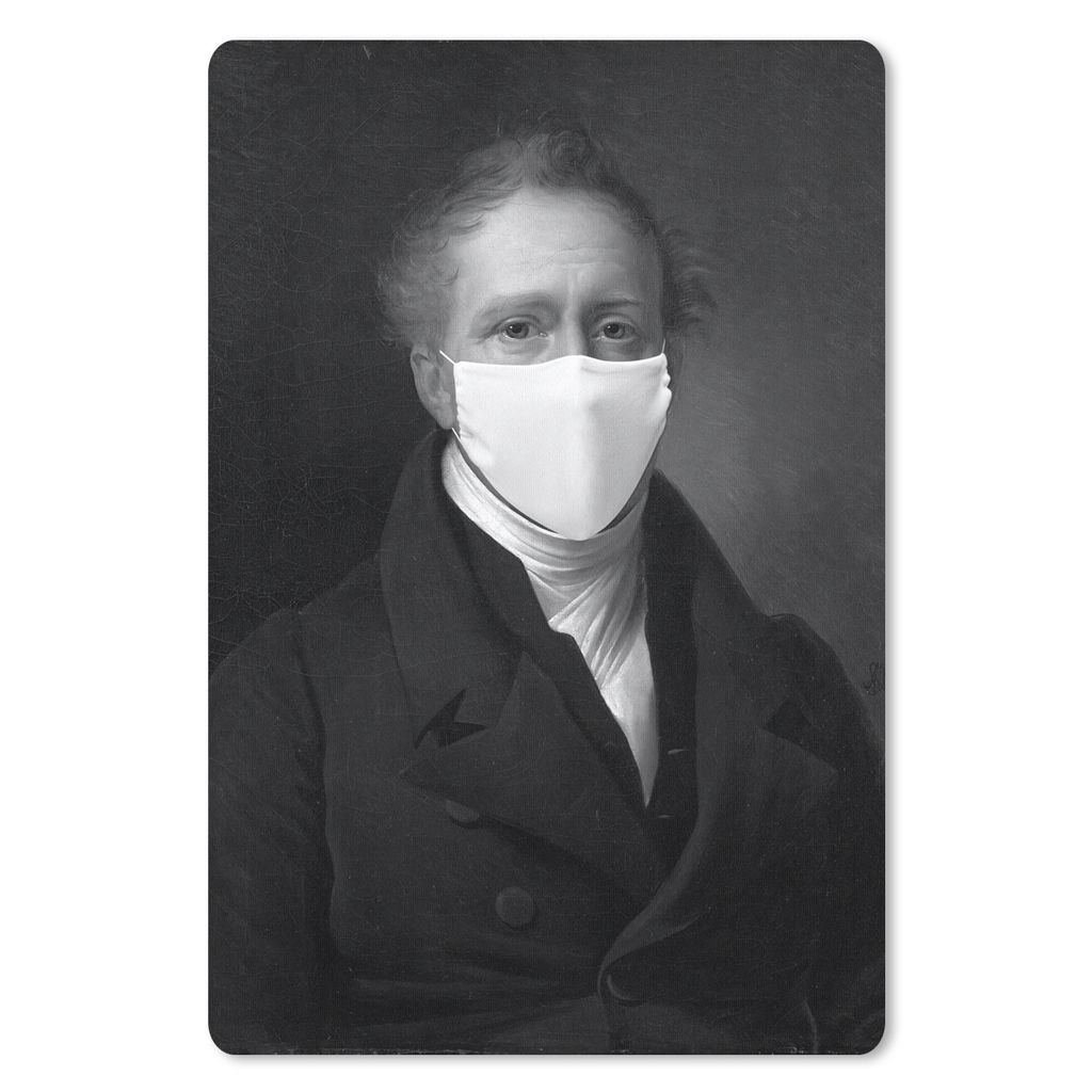 MuchoWow Mauspad Mousepad Daniel Francis Schas mit einem weißen Mundschutz - Gemälde von Alexandre Jean Dubois Drahonet - schwarz-weiß 40x60 c...