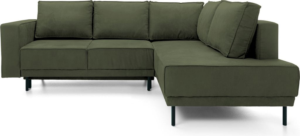 Ecksofa Rodario mit Schlaffunktion, Easy-Clean-Veloursbezug in OlivgrŸn, rechtsseitig