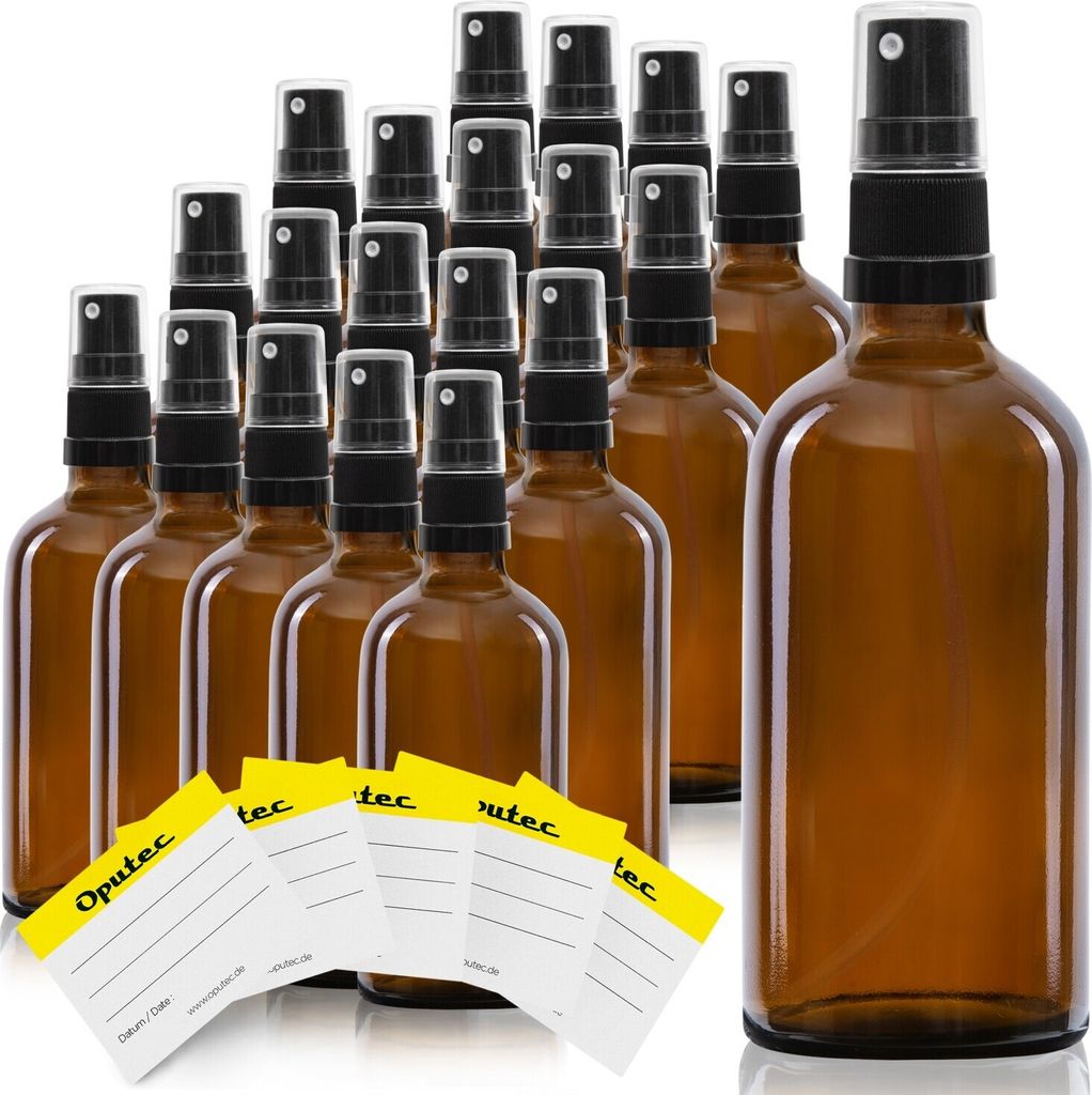 20 x 100ml Sprühflasche, Braunglas, schwarzer Zerstäuber