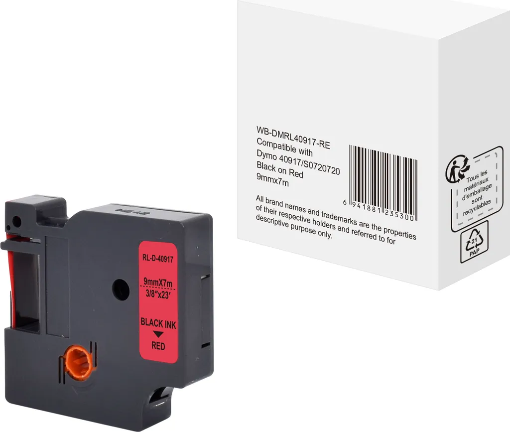 Cartuccia Nastro Dymo D1 9mm x 7m S0720720 Nero/Rosso