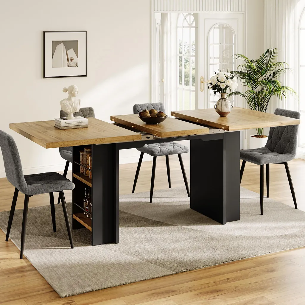 Table de cuisine avec étagères, table extensible bois 120x80 cm