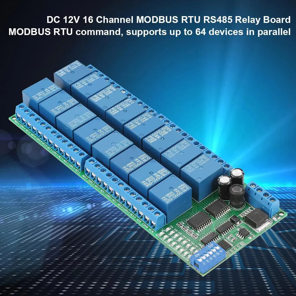Module 16 relais Modbus RTU RS485 12V CC haute performance pour PLC - 7