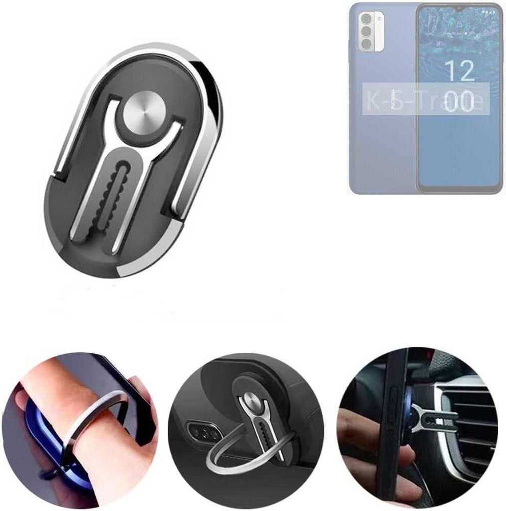 K-S-Trade 3in1 Smartphone-Ring Handy-Ring kompatibel mit Nokia G310 5G Fingerhalterung Handyring Tischständer Lüftungsgitter-Halterung Tisch