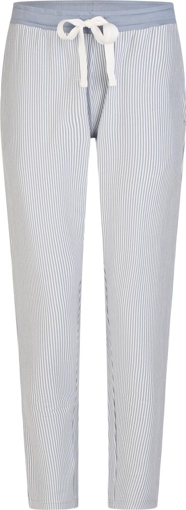 by Louise weiche Damen Schlaf- und Freizeithose aus 100% Baumwolle mit Bindegürtel, Farbe:Hellblau - Streifen, Grösse:S