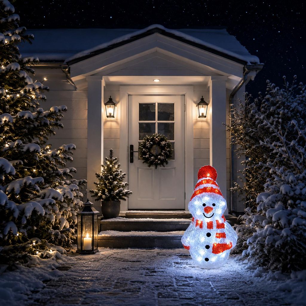 LED Schneemann Weihnachtsbeleuchtung Acryl kaltweiß 40 LEDs Strombetrieb Außen