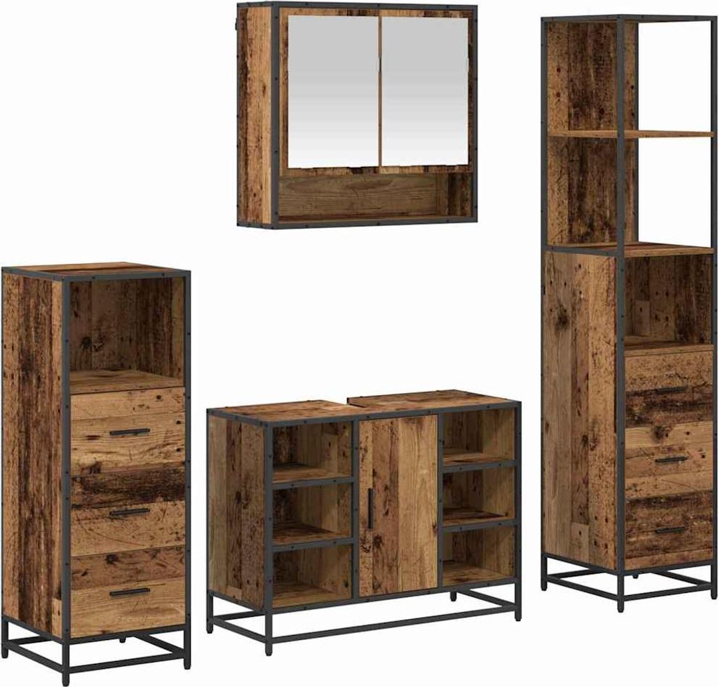 vidaXL Badezimmermöbel-Set mit Schubladen 4 pcs Altholz Holzwerkstoff