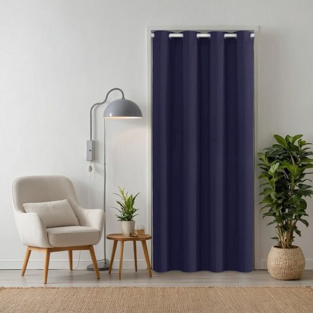 tinycurtains Türvorhang 210x150cm mit Teleskopstange (weiß), einfache Montage in nur 1 Minute ohne Bohren, Thermovorhang