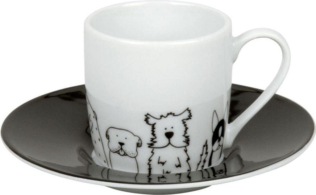 Könitz Funny Dogs Espresso Set, 2-tlg., Espresso Tasse, Becher, Untertasse, Porzellan, Hunde, 85 ml, 11 5 053 2076