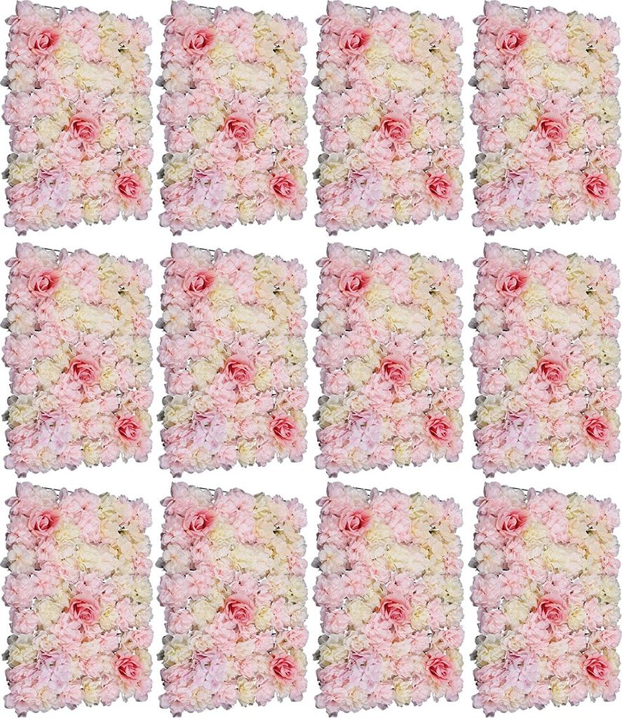 12x Künstliche Blumen Säule Wand Rosenwand Kunstblume Blumenwand für Garten Hochzeit Hintergrund Dekoration 40x60cm