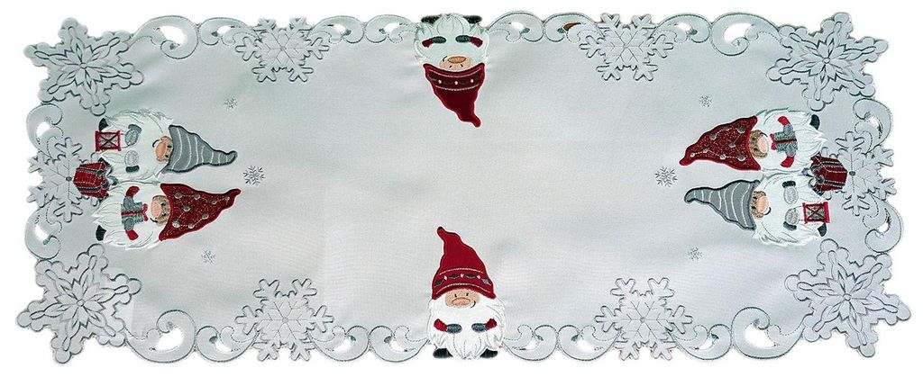 Tischwäsche mit Stickerei Wichtel 40 x 85 cm weiß Produktbild 