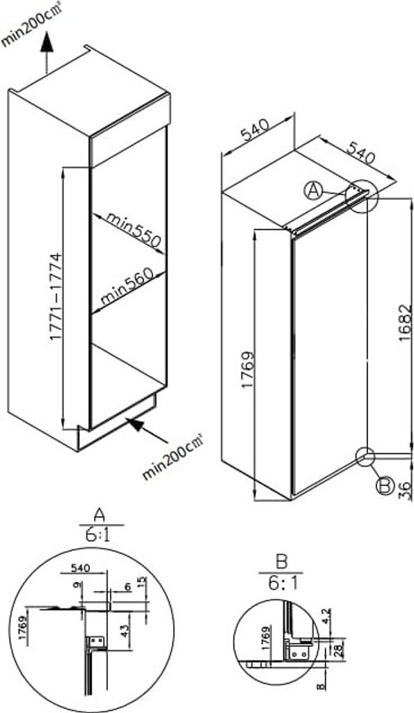Amica EVKS 357 200 Einbaukühlschrank, 184 cm hoch Produktbild 5