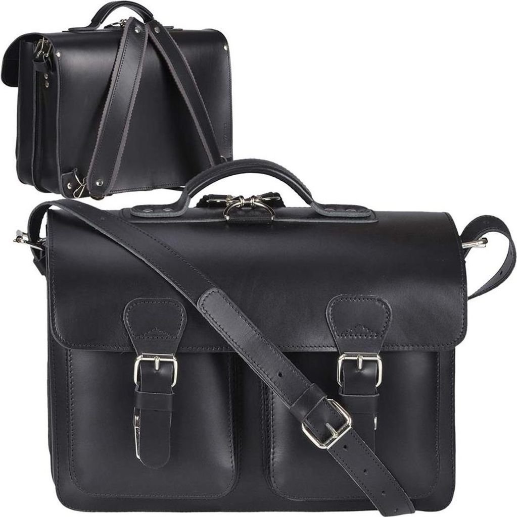 Ruitertassen Lederranzen 38cm Schulranzen Schultasche 2 Fächer 2 Vortaschen Rückengurte Tragegriff Schultergurt schwarz 2233-11