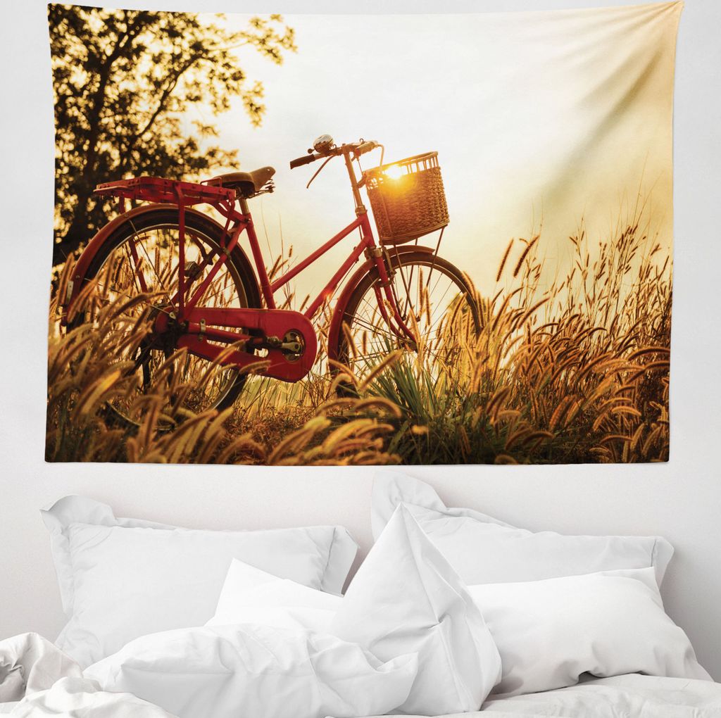ABAKUHAUS Retro Wandteppich, Fahrrad in der Sepia-Tönen Rural aus Weiches Mikrofaser Stoff Waschbar ohne Verblassen Digitaldruck, 150 x 110 cm, Ro...