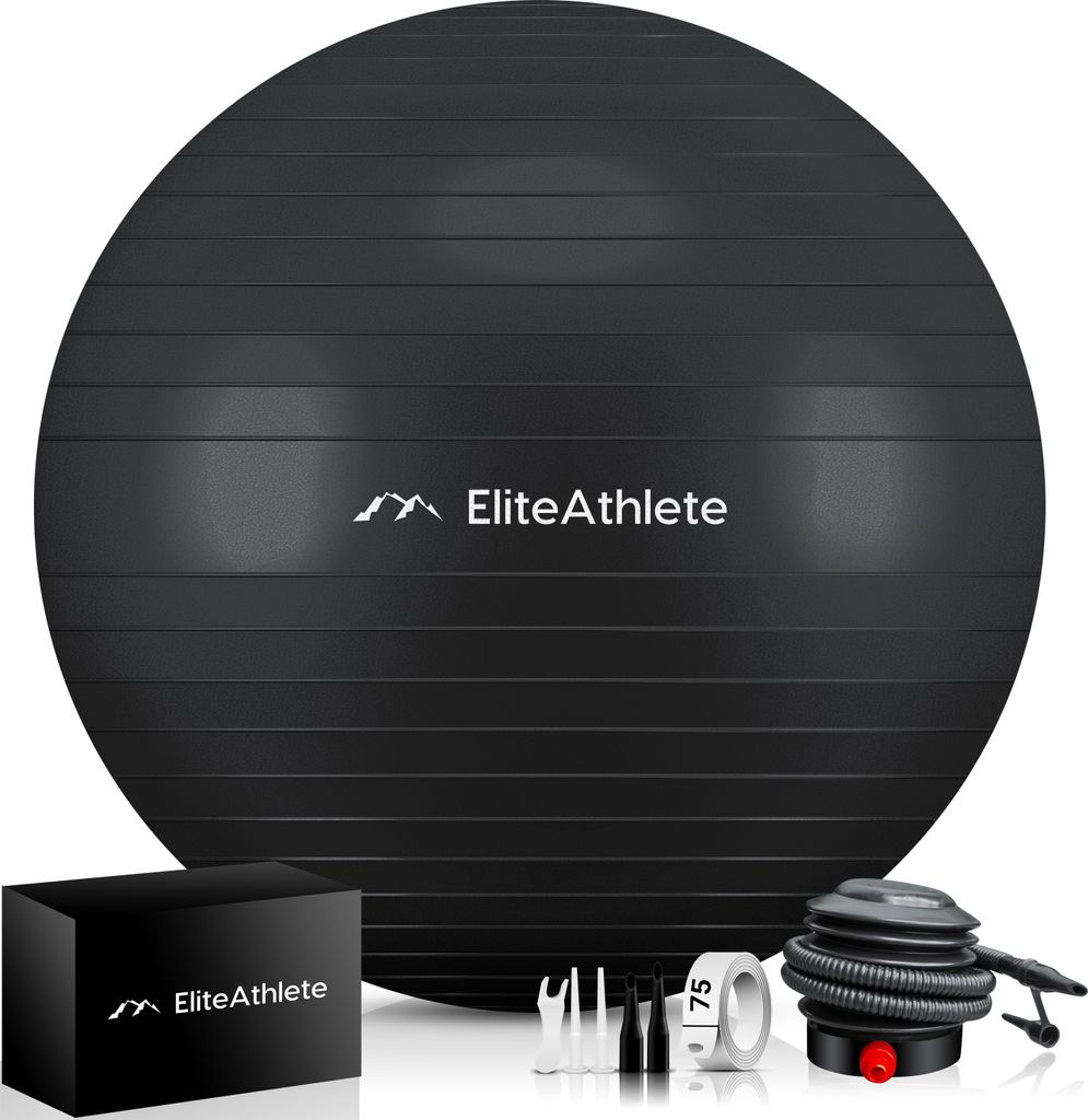 EliteAthlete Gymnastikball Sitzball Büro ergonomisch mit Anti Burst System - Fitness Yoga Pilates Schwangerschaft - Schwangerschaftsball Fitness...