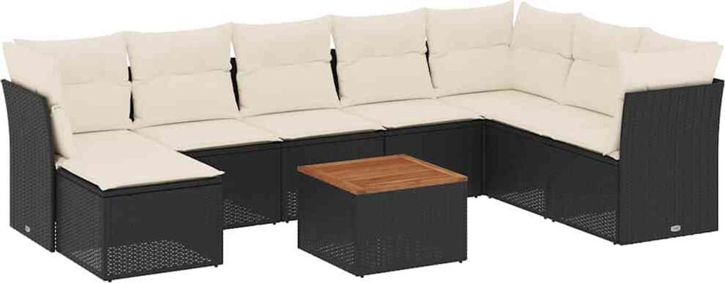 vidaXL 9-tlg. Garten-Sofagarnitur mit Kissen Schwarz Poly Produktbild 