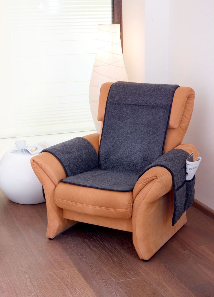 Sesselschoner mit Armlehne und Seitentaschen, Wolle Produktbild 