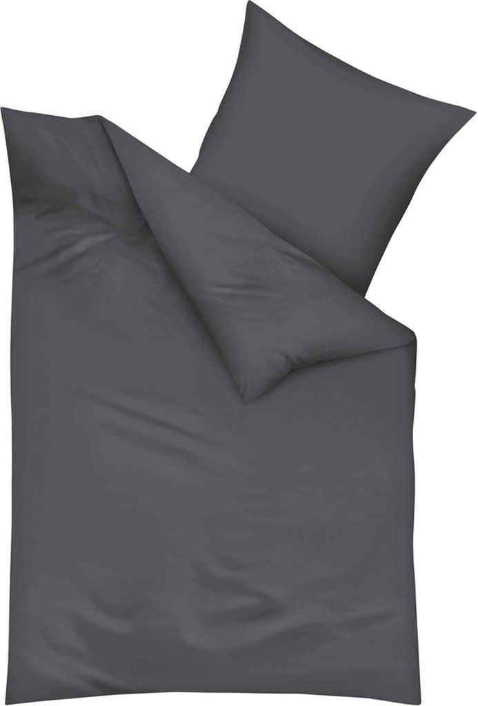 Kaeppel Biber Bettwäsche Uni 100% Baumwolle Reißverschluss Bettbezug Kissenbezug Bettgarnitur Bettwäsche-Set Bettzeug 135x200 cm Anthrazit