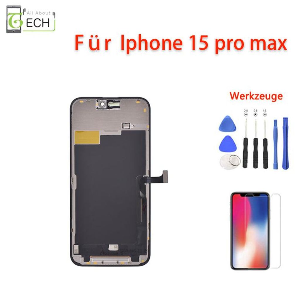 Für iPhone 15 Pro Max LCD Display Touchscreen Schutzglas Schwarz
