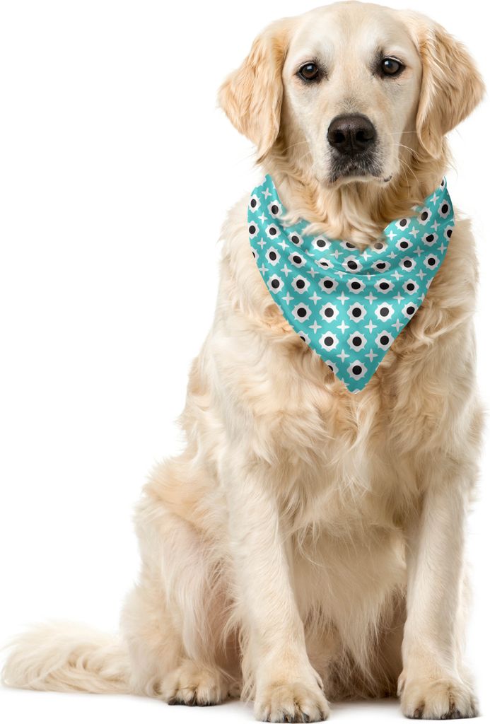 ABAKUHAUS Retro Haustier Bandana, Abstrakte Ornamente Dots, 40x40 cm, Blassblau Schwarz Weiß