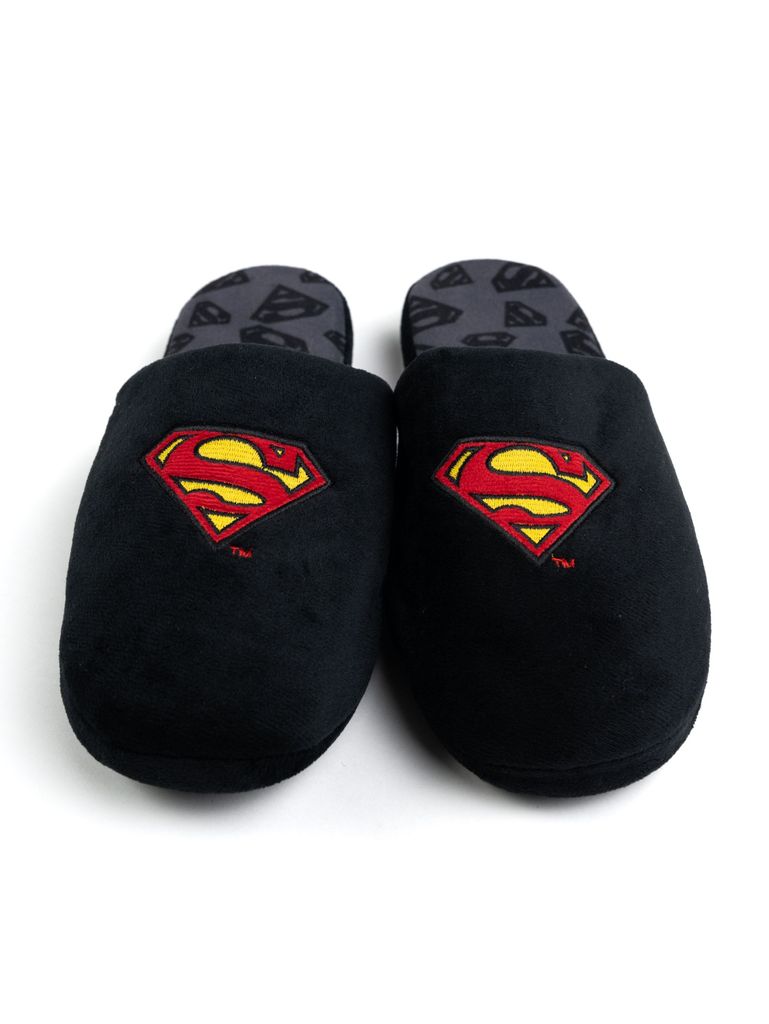 DC Comics Superman Hausschuhe für Herren und Damen - Uni Puschen Schlappen Slipper Pantoffeln Schwarz 40-41