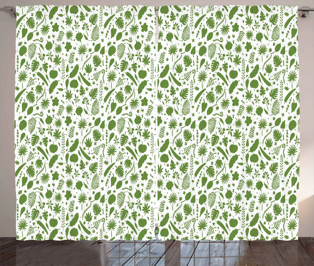 ABAKUHAUS Tenda tropicale rustica, motivo floreale hawaiano, tenda universale per soggiorno con passanti e ganci, 280 x 175 cm, verde bianco