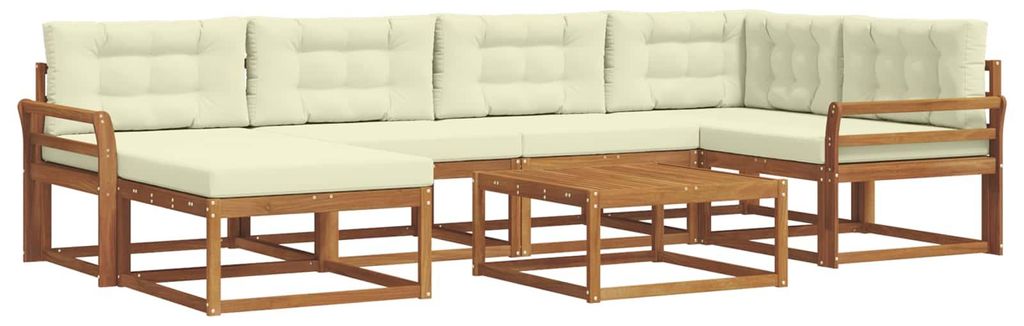 vidaXL Outdoor-Sofagarnitur mit Kissen 7 pcs Natur und Creme