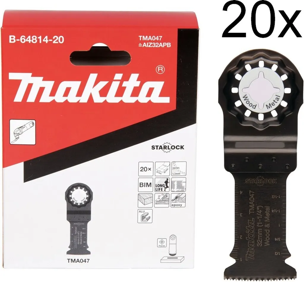 Lame multi-outil Starlock Makita TMA047 pour bois et métal (20 pcs)