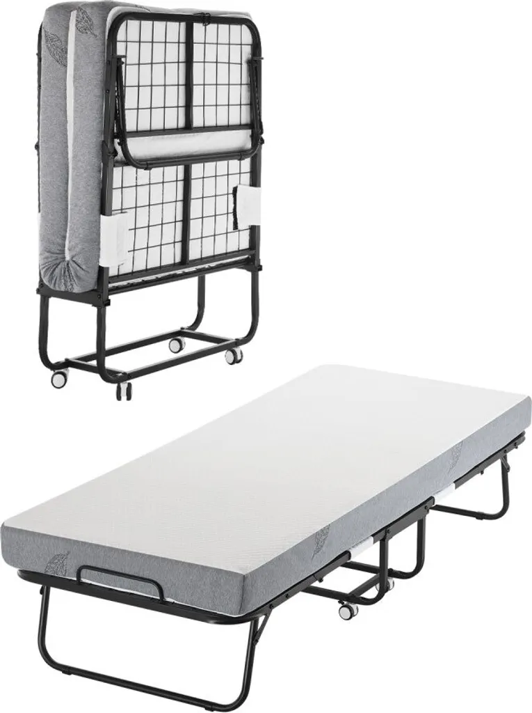Lit pliant avec matelas 12,5 cm - Structure métallique 79 cm sur roulettes