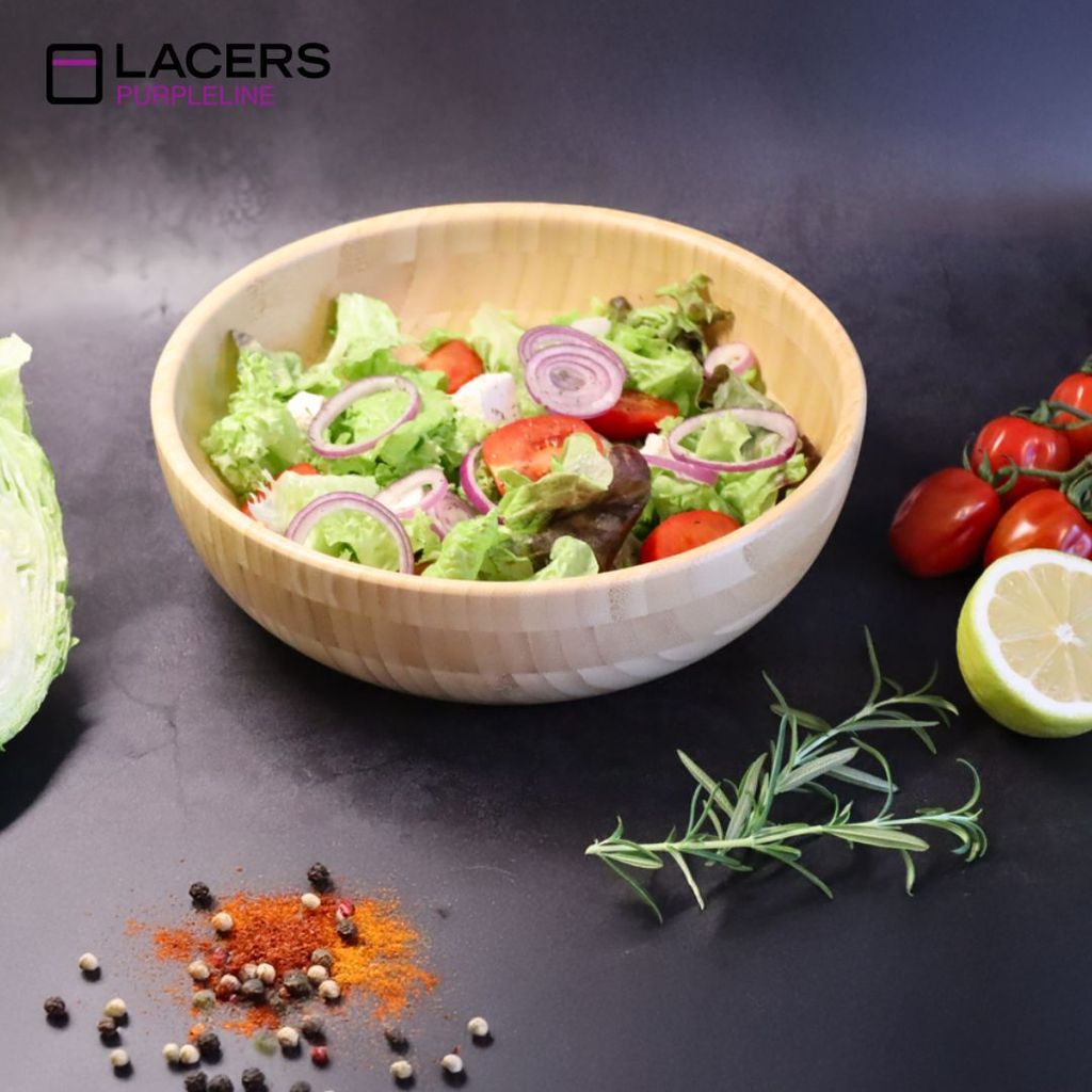 Lacers PurpleLine – Salatschüssel aus Bambus-Holz - Umweltfreundlich / Hochwertige Bambusschale - Große Schüssel für Salate, Obst, Snacks & mehr