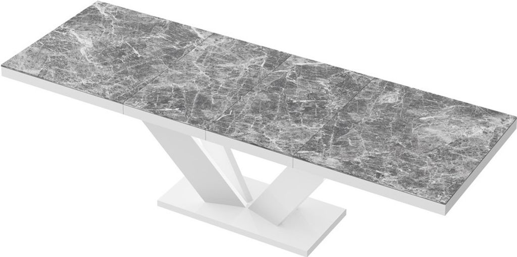 Design Esstisch Tisch HEU-111 Marmoroptik Marmor dunkel - Weiß Hochglanz ausziehbar 160 bis 256 cm