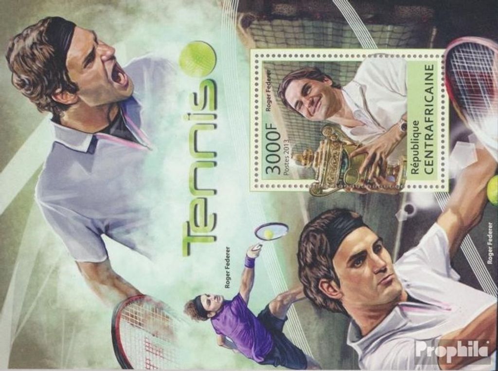 Briefmarken Zentralafrikanische Republik 2013 Mi Block 1059 (kompl. Ausgabe) postfrisch Tennis (Roger Federer)