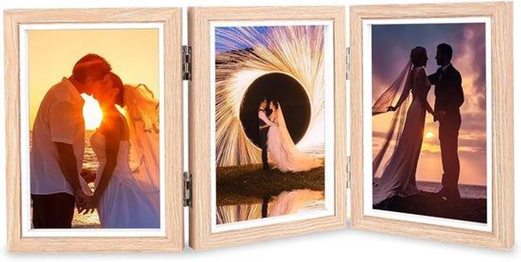 Cadre photo en bois 10x15 cm marron clair pour 3 photos de famille