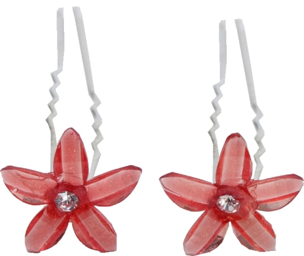 2 Haarnadeln Strass Stern Blume hellrot Produktbild 