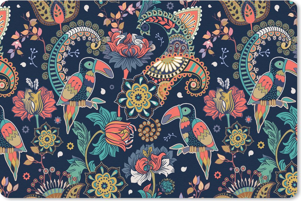 MuchoWow Schreibtischunterlage Tukan - Vogel - Regenbogen - Dschungel - Muster 60x40 cm - XXL Mauspad - Großes Mauspad